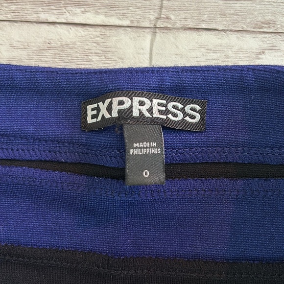 Express Multicolor Blue Striped High Waisted Knit Mini Pencil Skirt - Picture 4 of 8